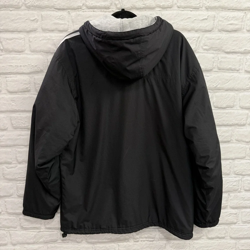 Vtg Adidas Men's M/L Black Gray Reversible Jacket 3 Stripe Logo Hooded Coat 90's